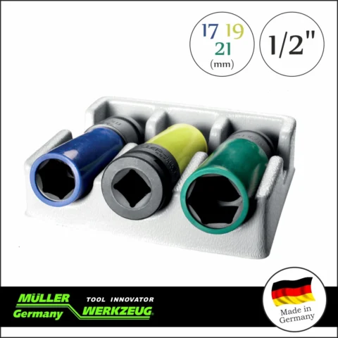 Légkulcsfej készlet 1/2" 3 db alufelnihez 17-19-21 mm - MÜLLER